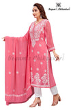 Bubble-Gum Pink Georgette Kurti Set with Dupatta (3-Piece Set)