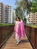 Pink Georgette Kurti set with Dupatta (3pcs set)